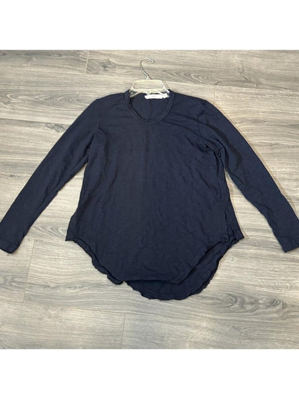 WILT Shirt Womens S Navy Blue Side Slit Shirttail Tunic Top Tee USA Casual Slub